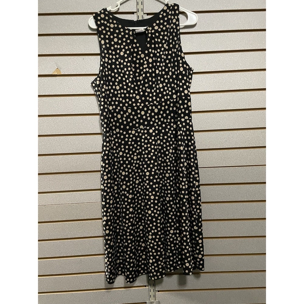 Madison Leigh Sleeveless Knee Length Dress Size 16 Woman's Black Tan Polk A Dots